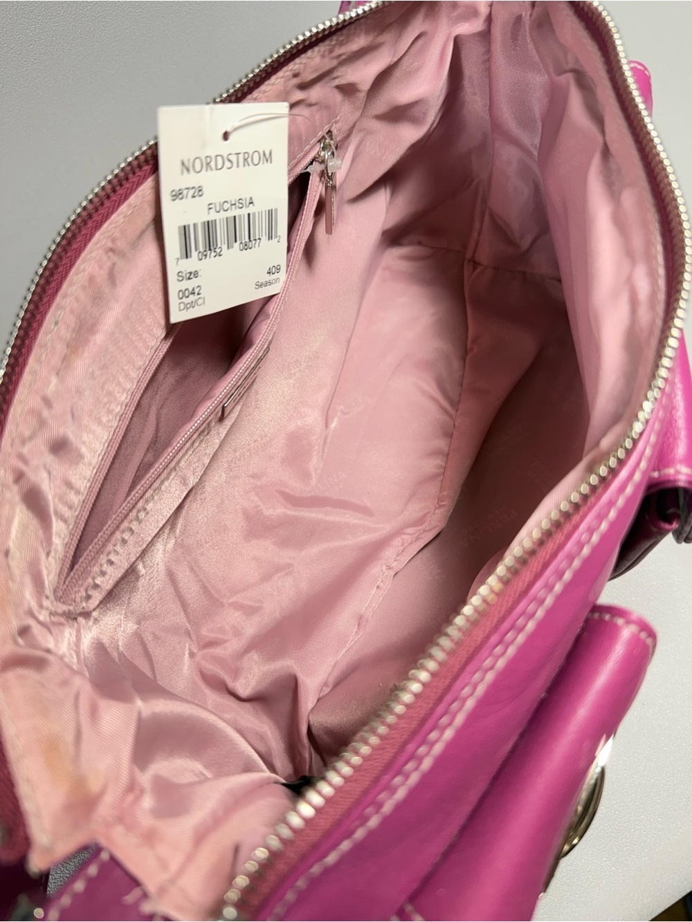 Perlina Vintage Y2K Multi-Pocket Fushia Pink Leather Shoulder Bag NWT - Picture 9 of 16